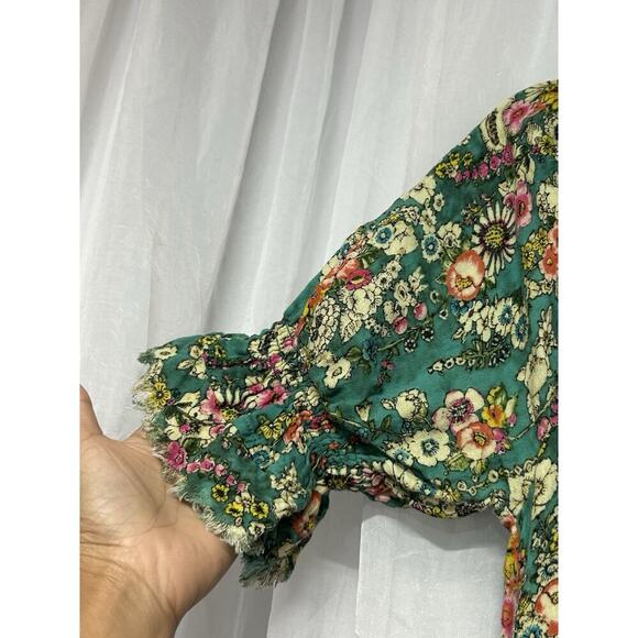 Natural Life Womens Sienna Floral Boho Mini Dress Sz M Puff Sleeve Cotton Gauze - Picture 5 of 11